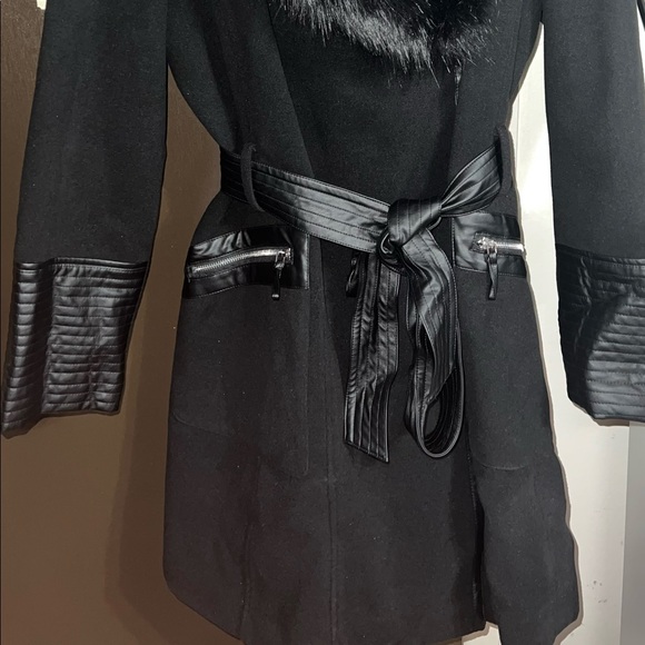 'Kate & Mallory' Faux Fur/ Leather Trim Coat (Plus) - Picture 5 of 10